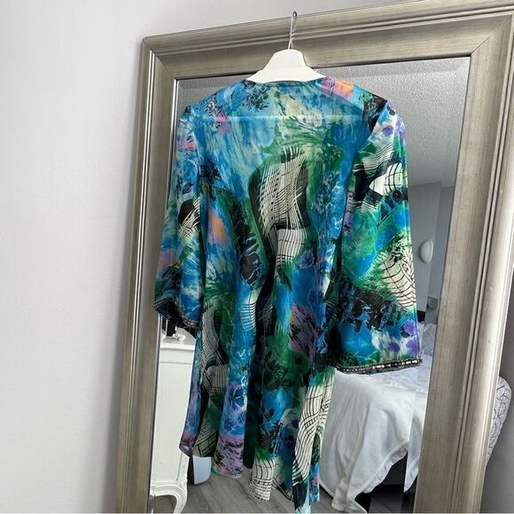 L’AF FAIRE Beautiful Indian Women's Watercolor Tunic Top V-Neck Embroidered Sz S - Picture 6 of 7